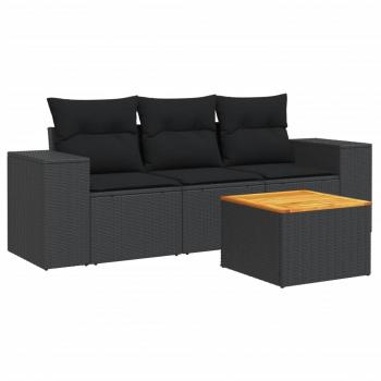 4-tlg. Garten-Sofagarnitur mit Kissen Schwarz Poly Rattan