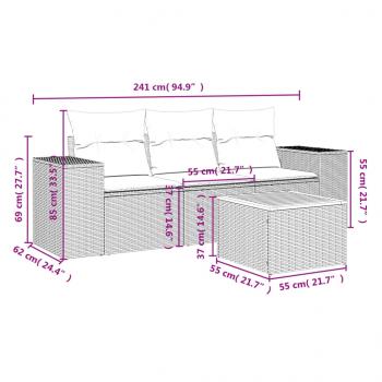 4-tlg. Garten-Sofagarnitur mit Kissen Schwarz Poly Rattan