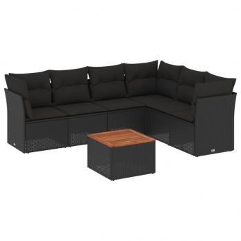 7-tlg. Garten-Sofagarnitur mit Kissen Schwarz Poly Rattan