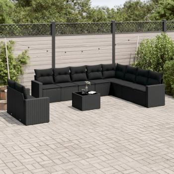 ARDEBO.de - 11-tlg. Garten-Sofagarnitur mit Kissen Schwarz Poly Rattan