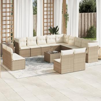 ARDEBO.de - 14-tlg. Garten-Sofagarnitur mit Kissen Beige Poly Rattan