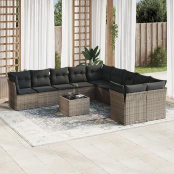 ARDEBO.de - 11-tlg. Garten-Sofagarnitur mit Kissen Grau Poly Rattan