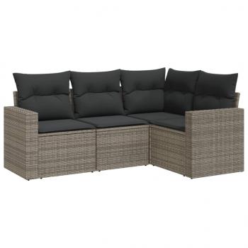 4-tlg. Garten-Sofagarnitur mit Kissen Grau Poly Rattan