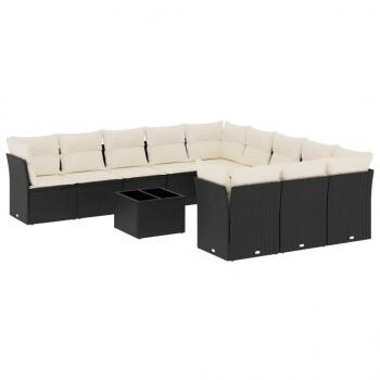 12-tlg. Garten-Sofagarnitur mit Kissen Schwarz Poly Rattan