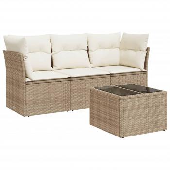 4-tlg. Garten-Sofagarnitur mit Kissen Beige Poly Rattan