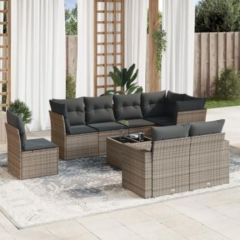 ARDEBO.de - 9-tlg. Garten-Sofagarnitur mit Kissen Grau Poly Rattan