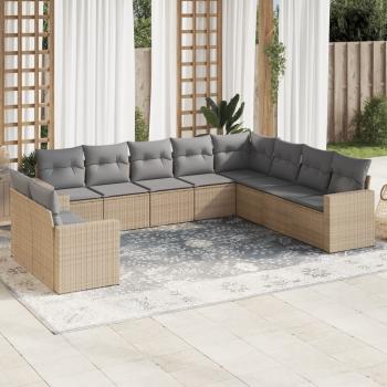 ARDEBO.de - 10-tlg. Garten-Sofagarnitur mit Kissen Beige Poly Rattan