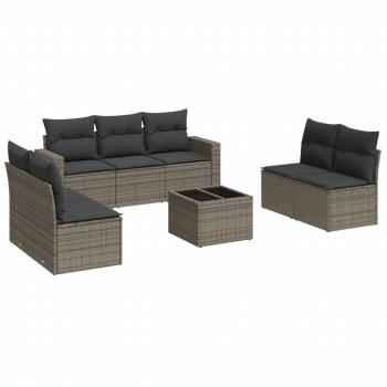 8-tlg. Garten-Sofagarnitur mit Kissen Grau Poly Rattan