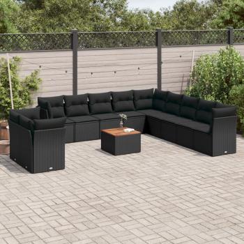 ARDEBO.de - 12-tlg. Garten-Sofagarnitur mit Kissen Schwarz Poly Rattan