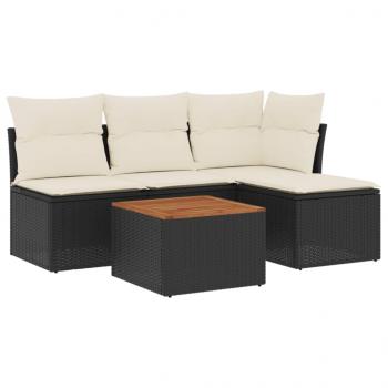 5-tlg. Garten-Sofagarnitur mit Kissen Schwarz Poly Rattan