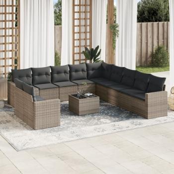 ARDEBO.de - 12-tlg. Garten-Sofagarnitur mit Kissen Grau Poly Rattan