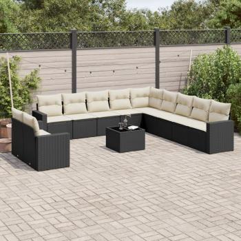 ARDEBO.de - 12-tlg. Garten-Sofagarnitur mit Kissen Schwarz Poly Rattan