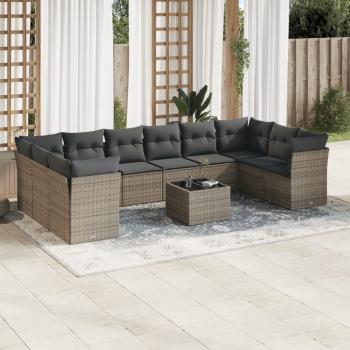 ARDEBO.de - 11-tlg. Garten-Sofagarnitur mit Kissen Grau Poly Rattan