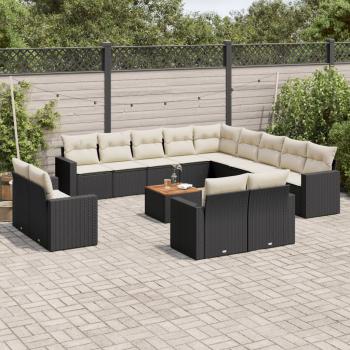 ARDEBO.de - 14-tlg. Garten-Sofagarnitur mit Kissen Schwarz Poly Rattan