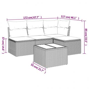 5-tlg. Garten-Sofagarnitur mit Kissen Schwarz Poly Rattan