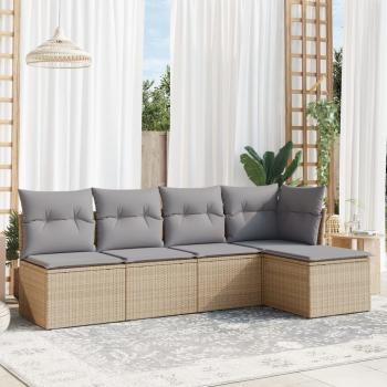 ARDEBO.de - 5-tlg. Garten-Sofagarnitur mit Kissen Beige Poly Rattan