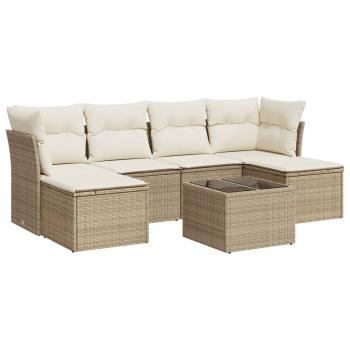 7-tlg. Garten-Sofagarnitur mit Kissen Beige Poly Rattan