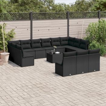 ARDEBO.de - 14-tlg. Garten-Sofagarnitur mit Kissen Schwarz Poly Rattan