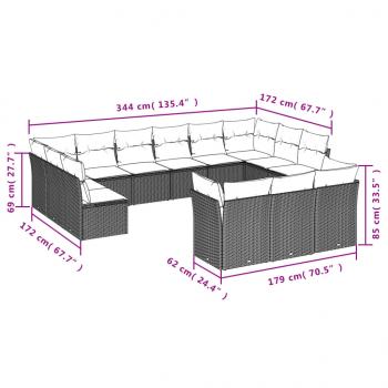 13-tlg. Garten-Sofagarnitur mit Kissen Beige Poly Rattan