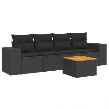 5-tlg. Garten-Sofagarnitur mit Kissen Schwarz Poly Rattan