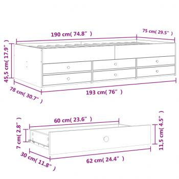 Tagesbett mit Schubladen Sonoma-Eiche 75x190 cm Holzwerkstoff