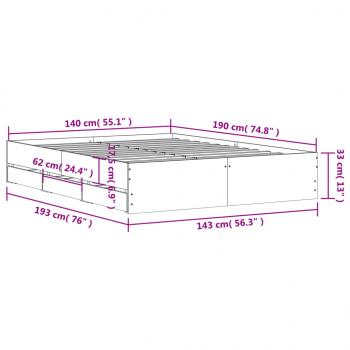 Bettgestell mit Schubladen Grau Sonoma 140x190 cm Holzwerkstoff