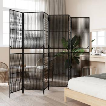 Paravent 6-tlg. Schwarz Poly Rattan