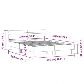 Bettgestell mit Kopfteil Betongrau 140x190 cm Holzwerkstoff