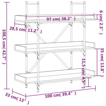 Bücherregal 3 Böden Sonoma-Eiche 100x33x108,5 cm Holzwerkstoff