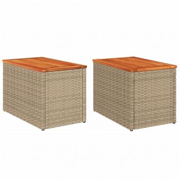 Garten-Beistelltische 2 Stk. Beige 55x34x37 cm Poly Rattan Holz