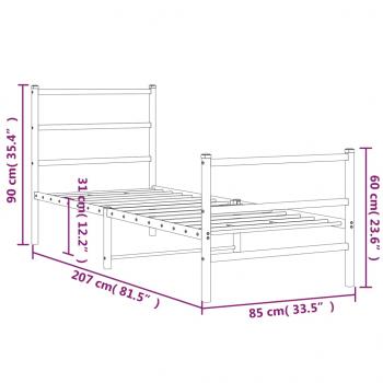 Bettgestell mit Kopf- und Fußteil Metall Weiß 80x200 cm