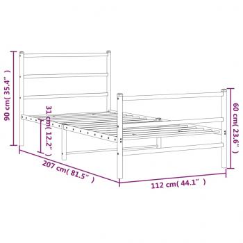 Bettgestell mit Kopf- und Fußteil Metall Weiß 107x203 cm