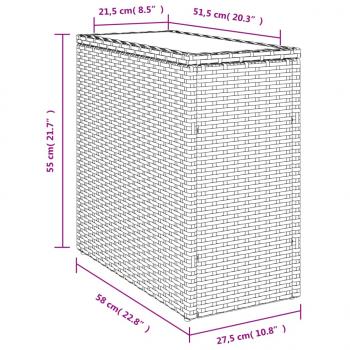 Garten-Beistelltisch mit Glasplatte Grau 58x27,5x55 cm Rattan