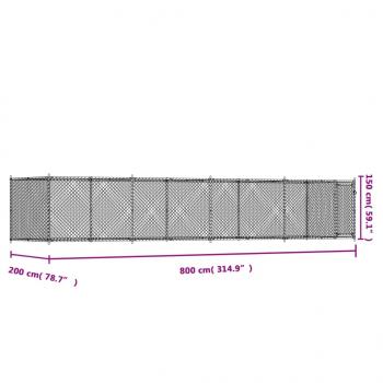 Hundezwinger mit Tür Grau 8x2x1,5 m Verzinkter Stahl