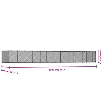 Hundezwinger mit Tür Grau 12x2x1,5 m Verzinkter Stahl