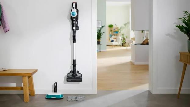 Bosch BKS71HYG1 Akku Staubsauger mit Wischfunktion, ProHygienic, Aqua, Düse mit LED-Beleuchtung, Beutellos, weiß