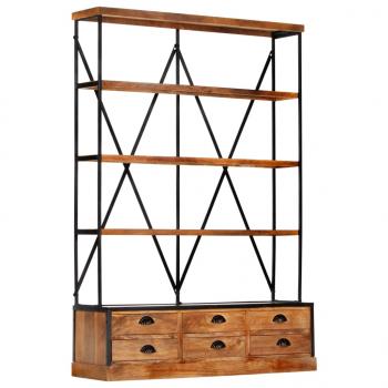 Bücherregal 4 Ebenen 6 Schubladen 122×36×181 cm Massivholz