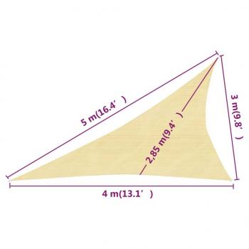Sonnensegel 160 g/m² Beige 3x4x5 m HDPE