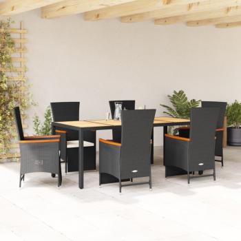 ARDEBO.de - 7-tlg. Garten-Essgruppe mit Kissen Schwarz Poly Rattan