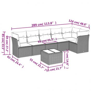 7-tlg. Garten-Sofagarnitur mit Kissen Schwarz Poly Rattan