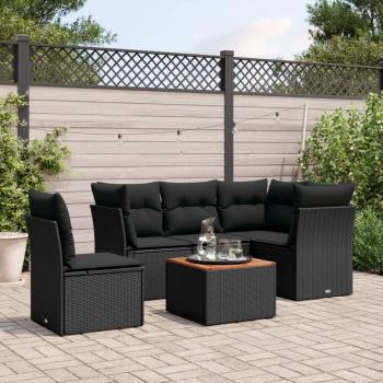 ARDEBO.de - 6-tlg. Garten-Sofagarnitur mit Kissen Schwarz Poly Rattan