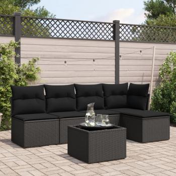 ARDEBO.de - 6-tlg. Garten-Sofagarnitur mit Kissen Schwarz Poly Rattan