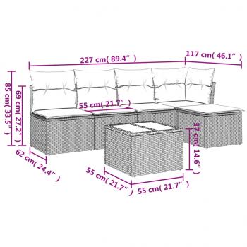 6-tlg. Garten-Sofagarnitur mit Kissen Schwarz Poly Rattan