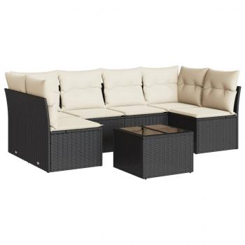 7-tlg. Garten-Sofagarnitur mit Kissen Schwarz Poly Rattan