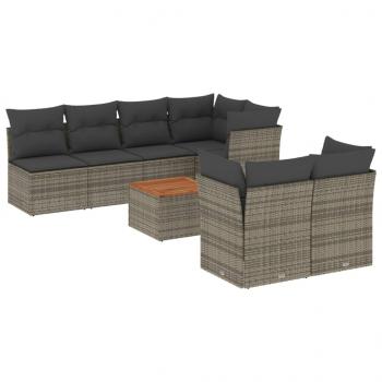 8-tlg. Garten-Sofagarnitur mit Kissen Grau Poly Rattan