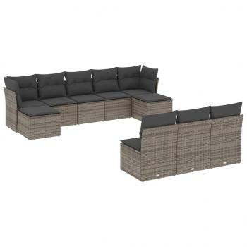 10-tlg. Garten-Sofagarnitur mit Kissen Grau Poly Rattan