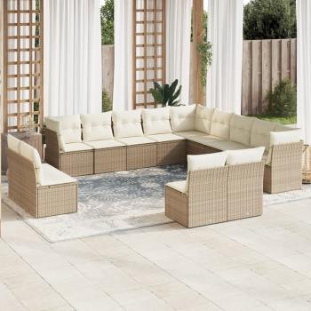 ARDEBO.de - 12-tlg. Garten-Sofagarnitur mit Kissen Beige Poly Rattan