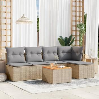 ARDEBO.de - 6-tlg. Garten-Sofagarnitur mit Kissen Beige Poly Rattan