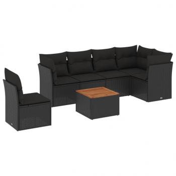 7-tlg. Garten-Sofagarnitur mit Kissen Schwarz Poly Rattan