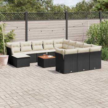 ARDEBO.de - 13-tlg. Garten-Sofagarnitur mit Kissen Schwarz Poly Rattan